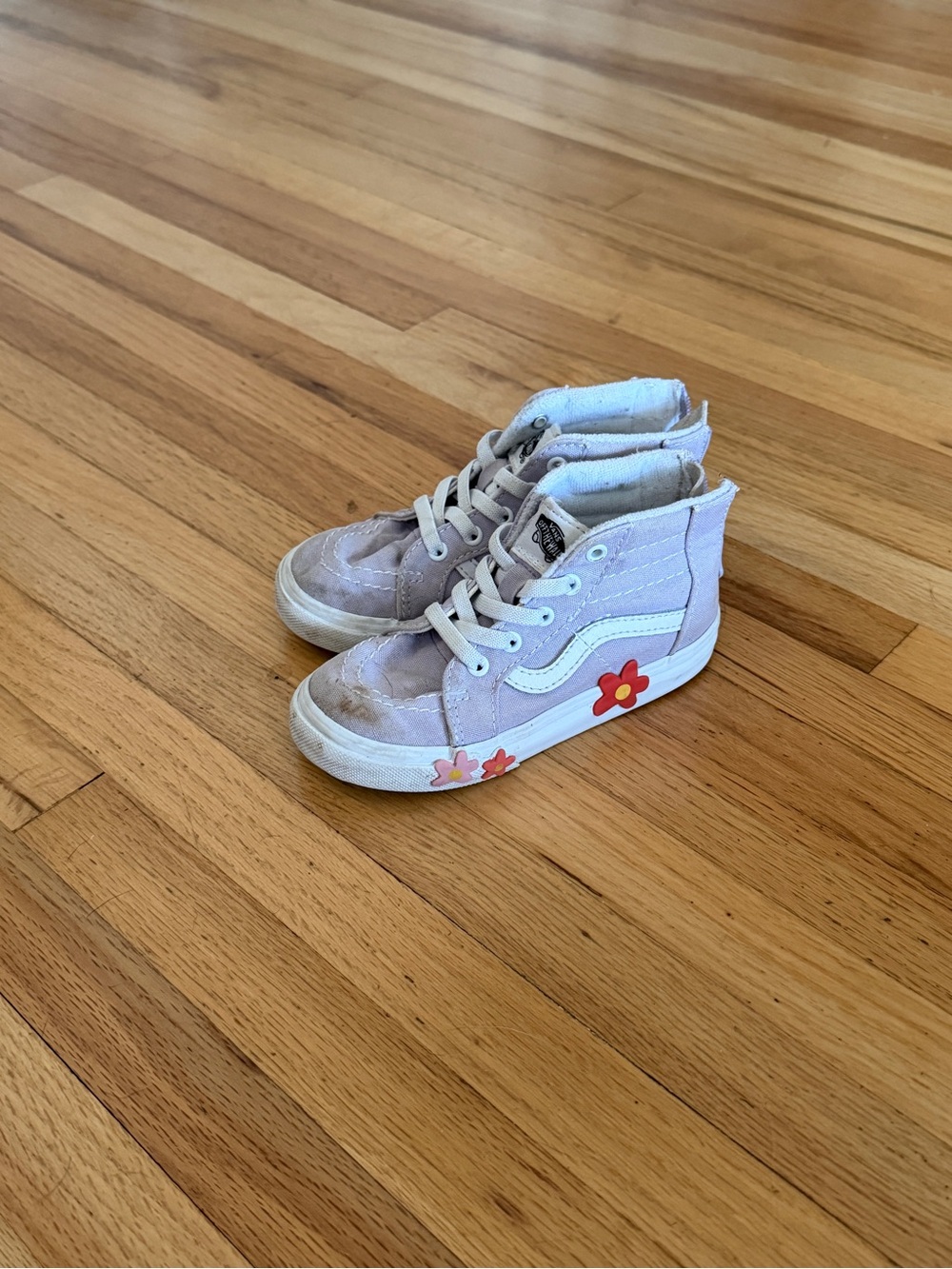 Vans Kids High-Top Sneakers in Light Purple and White with Flower Accents